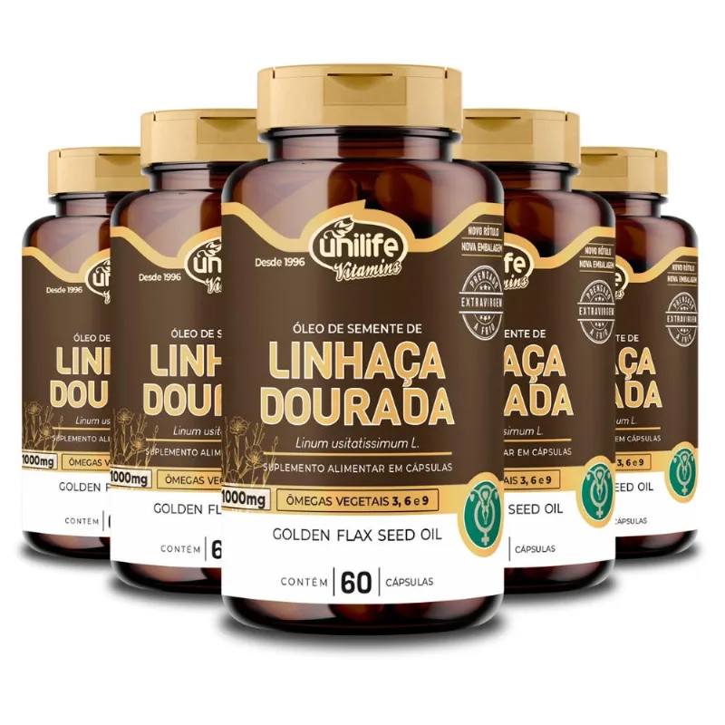 Kit 5 Óleo Linhaça Unilife 1000mg 60 Cápsulas