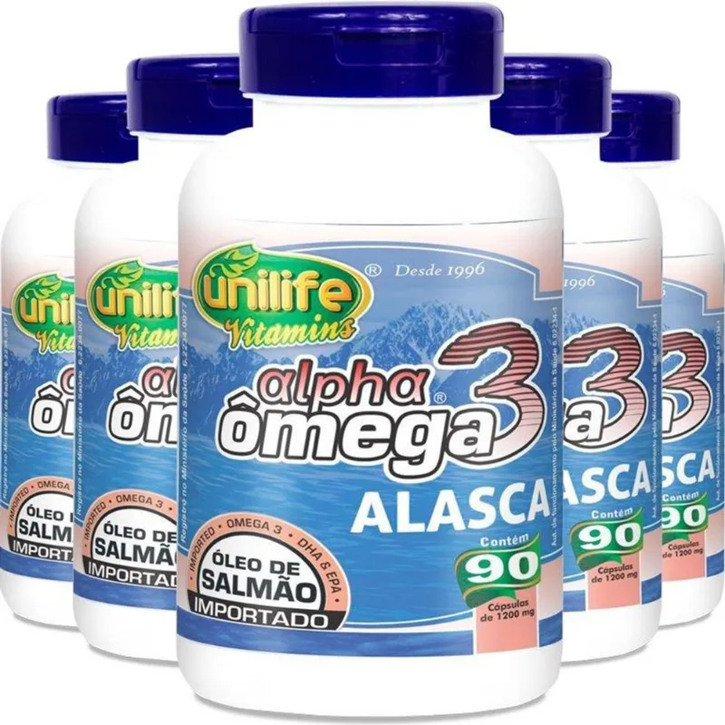 Kit 5 Ômega 3 Alpha Salmão Unilife 1200mg 90 Caps