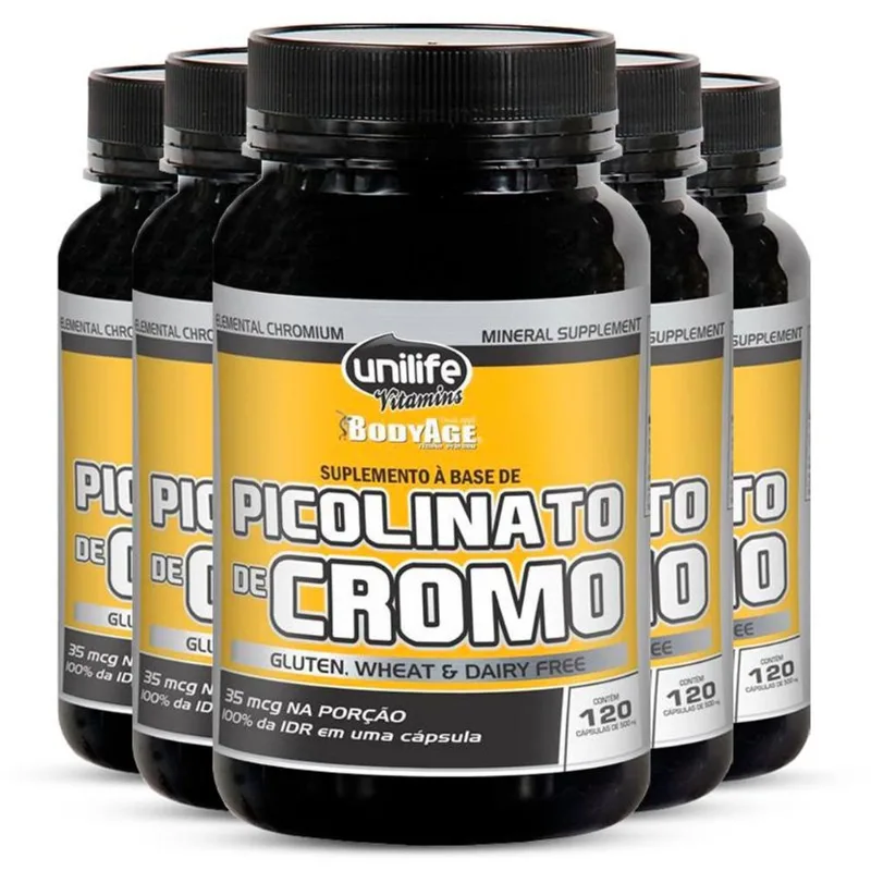 Kit 5 Picolinato de Cromo Unilife 120 Cápsulas