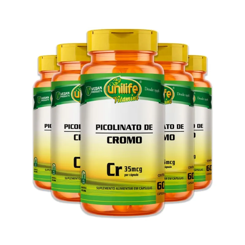 Kit 5 Picolinato de Cromo Unilife 60 Cápsulas