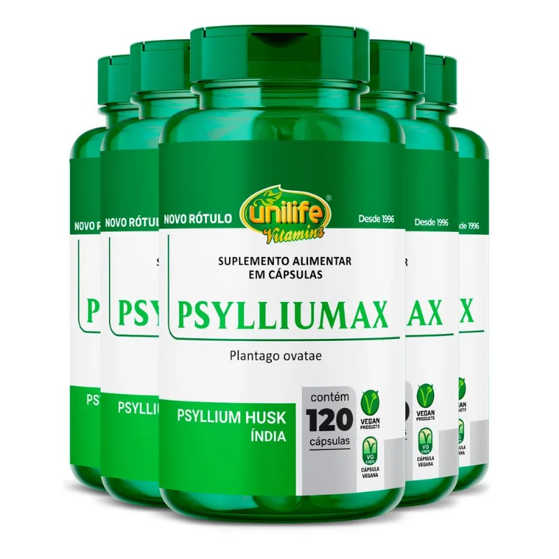 Kit 5 Psyllium Unilife Psylliumax 120 cáspulas