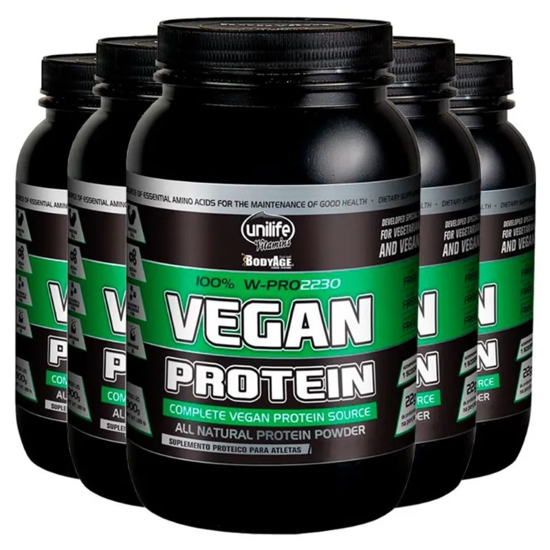 Kit 5 Vegan Protein 900g Proteína vegetal Unilife Morango