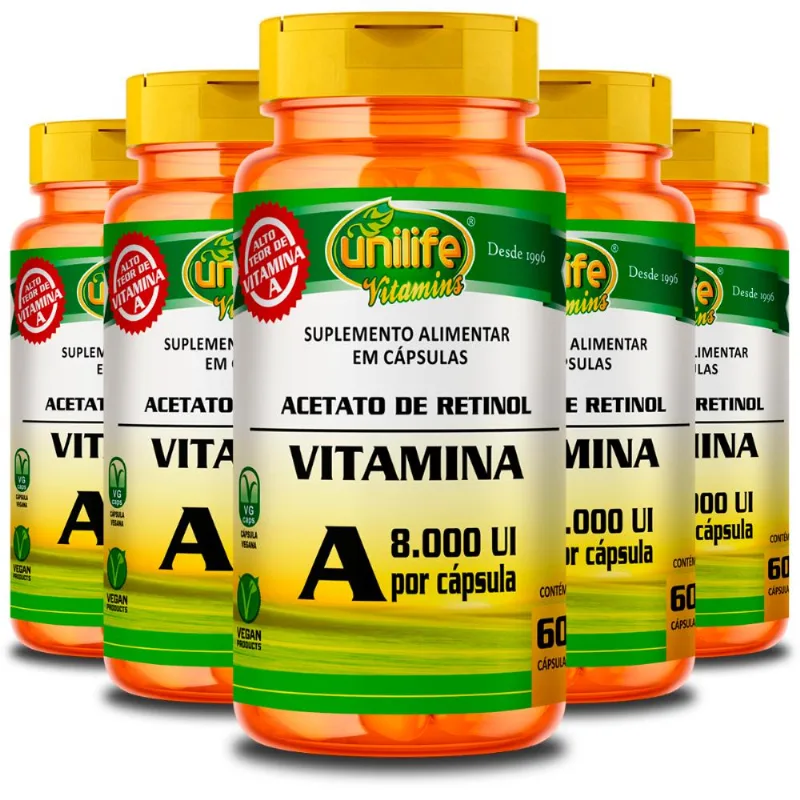 Kit 5 Vitamina A Retinol Unilife 60 Cápsulas