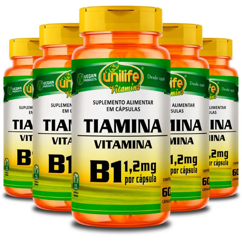 Kit 5 Vitamina B1 Tiamina Unilife 60 cápsulas