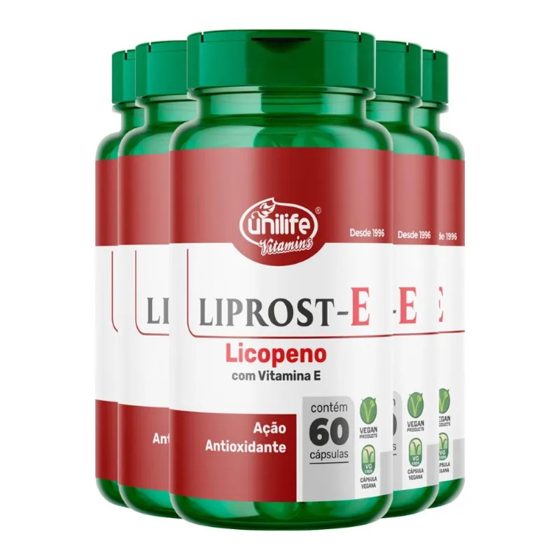 Kit 5 Liprost E Licopeno com Vitamina E Unilife 60 Cápsulas
