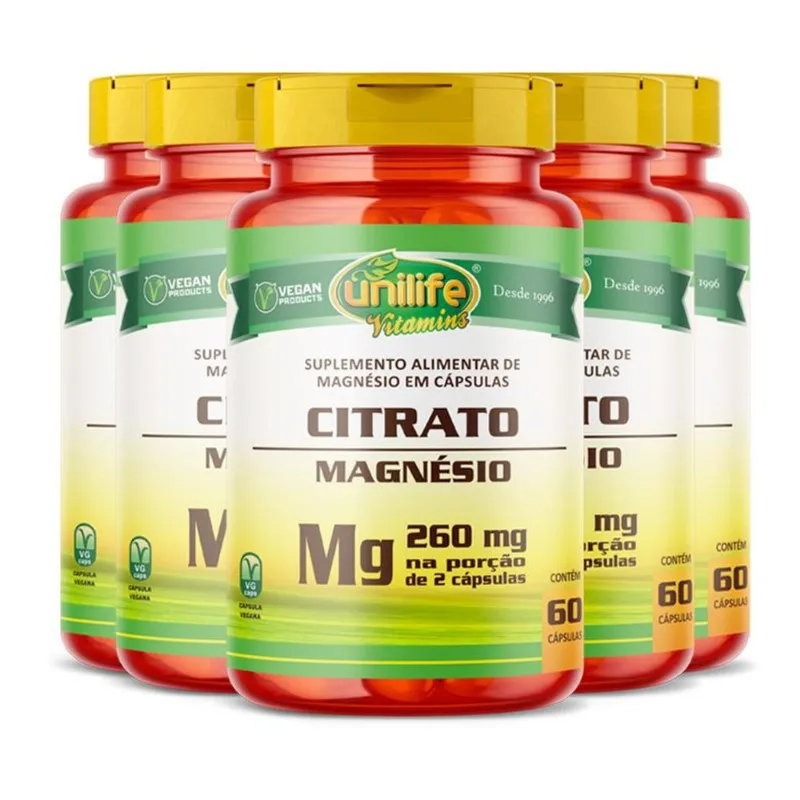 Kit 5 Magnésio citrato Unilife 60 cápsulas