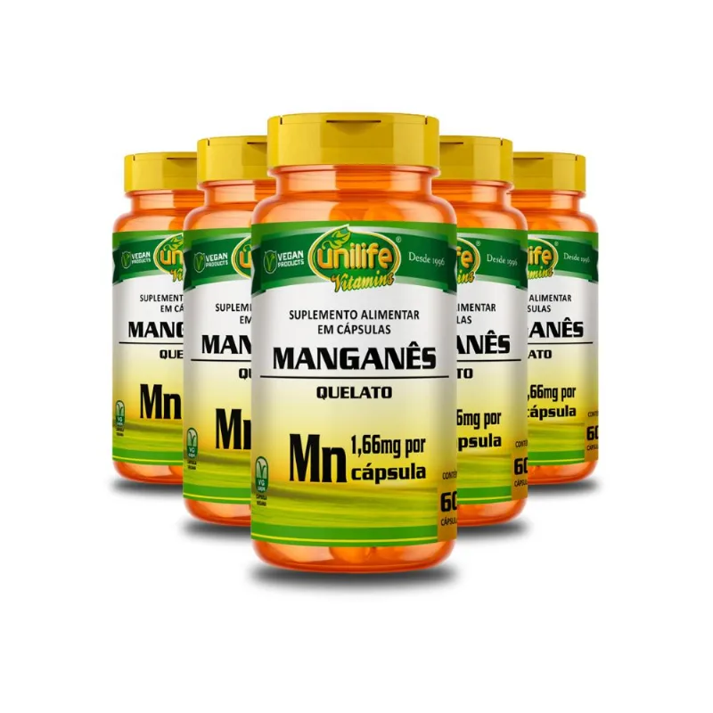 Kit 5 Manganês Quelato MN 60 cápsulas Unilife