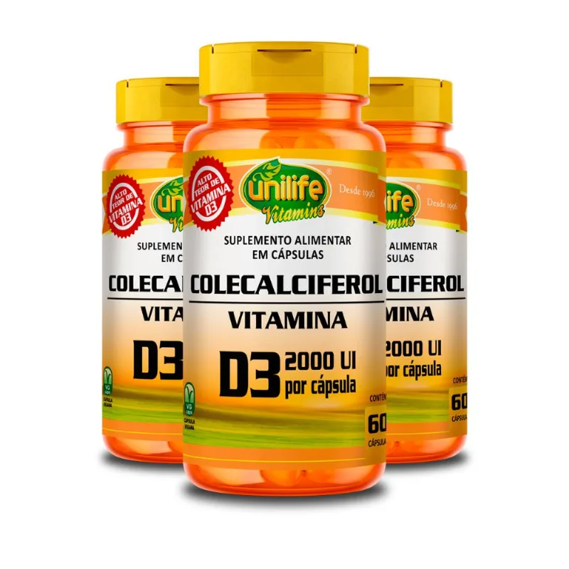 Kit 3 Vitamina D3 2000 UI Colecalciferol Unilife 60 Cápsulas