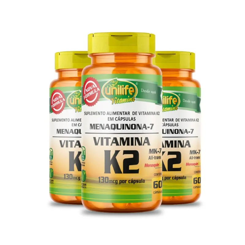 Kit 3 Vitamina K2 Menaquinona mk7 60 cápsulas Unilife