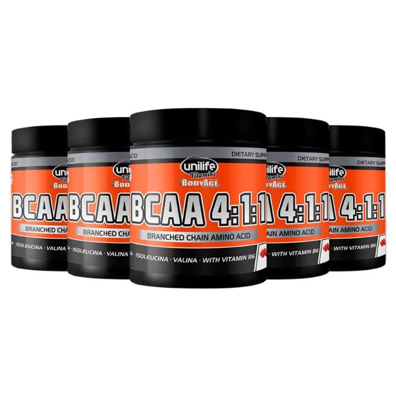 Kit 5 BCAA 4:1:1 Unilife 300g em pó Sabor Laranja