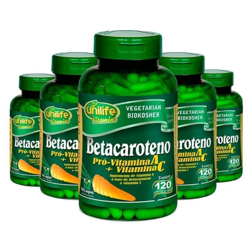 Kit 5 Betacaroteno Pró-Vitamina A 120 cápsulas Unilife