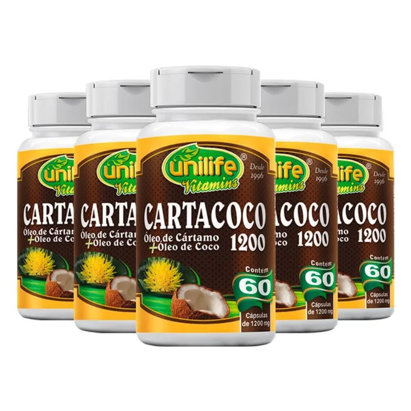 Kit 5 Cartacoco Óleo de Cartamo e Coco 60 cápsulas Unilife