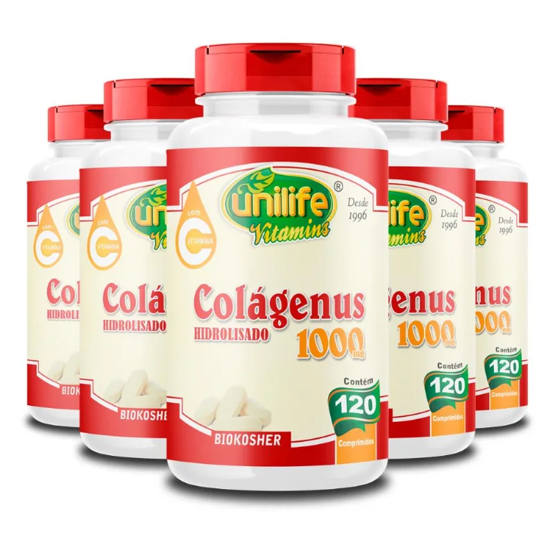 Kit 5 Colágenus Hidrolisado 1000mg Unilife 120 Comprimidos