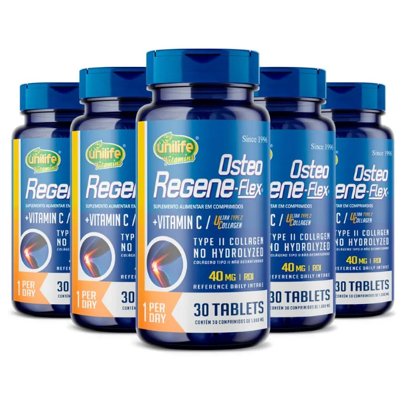 Kit 5 Colágeno tipo 2 II 40mg Regeneflex Osteo Unilife
