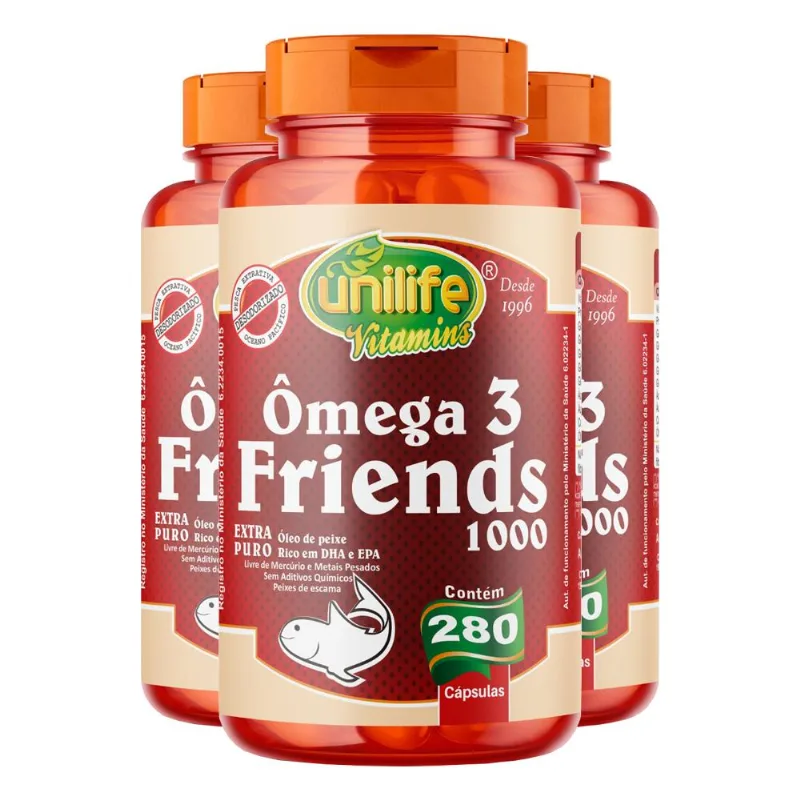 Kit 3 Ômega 3 Friends Unilife 1200mg 280 Cápsulas