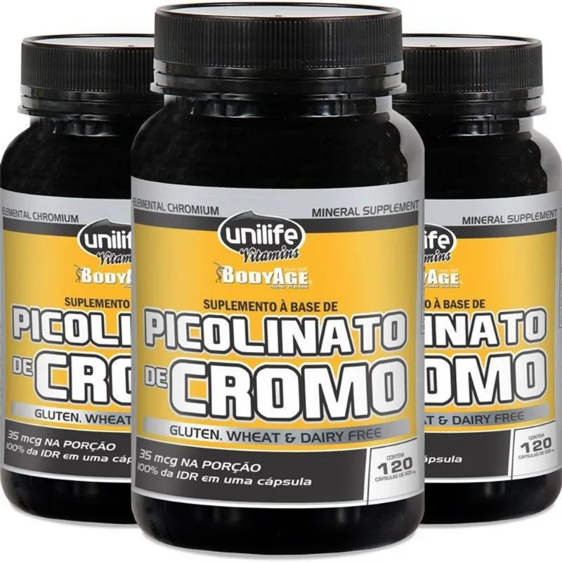 Kit 3 Picolinato de Cromo Unilife 120 Cápsulas