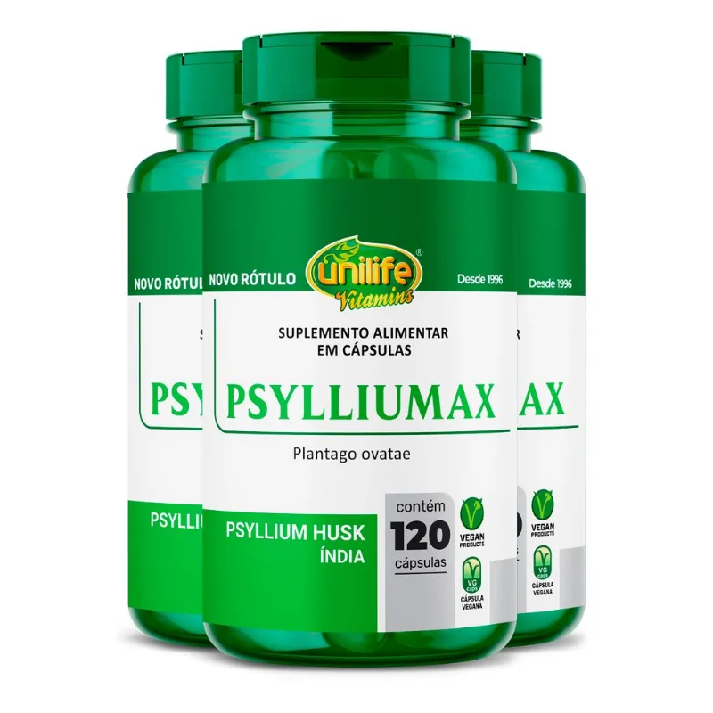 Kit 3 Psyllium Unilife Psylliumax 120 cáspulas