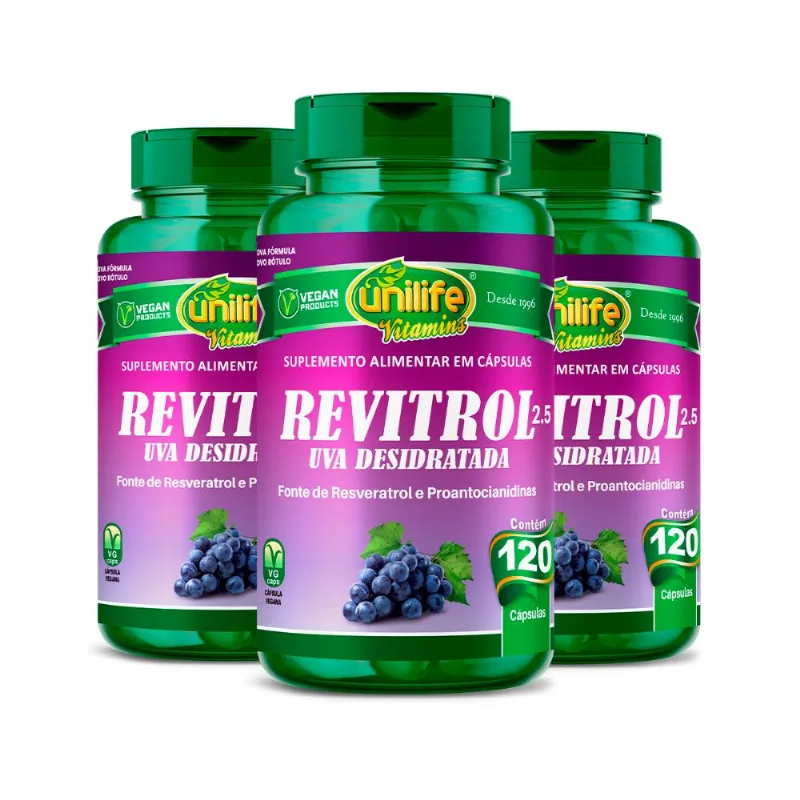Kit 3 Revitrol Uva desidratada 2.5 Unilife 120 cápsulas