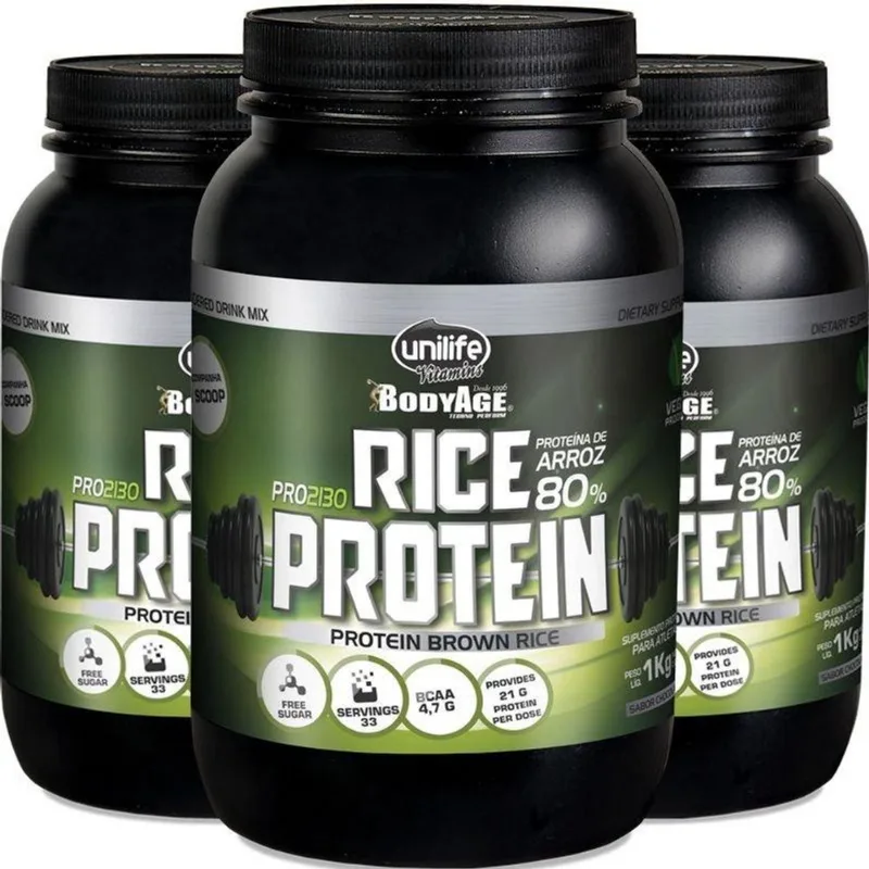 Kit 3 Rice protein proteína de arroz Unilife 1kg chocolate
