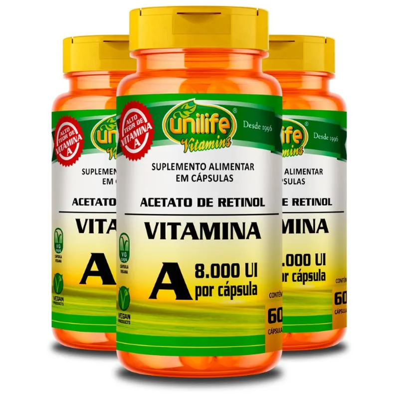 Kit 3 Vitamina A Retinol Unilife 60 Cápsulas