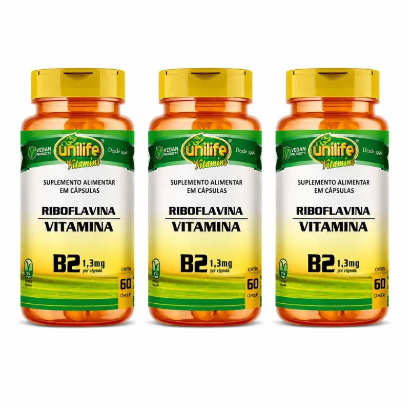 Kit 3 Vitamina B2 Riboflavina 60 cápsulas Unilife