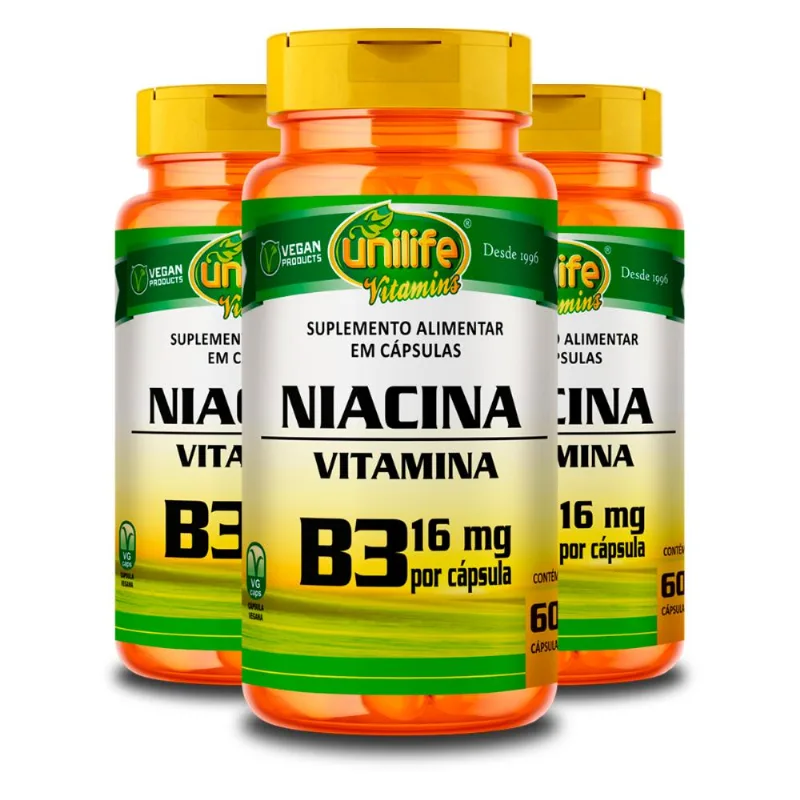 Kit 3 Vitamina B3 Niacina Unilife 60 Cápsulas