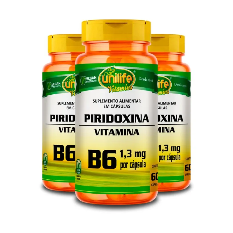 Kit 3 Vitamina B6 Piridoxina Unilife 60 Cápsulas