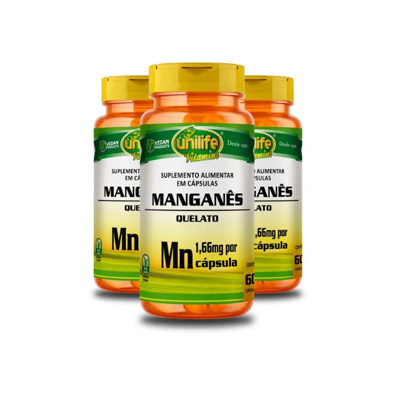 Kit 3 Manganês Quelato MN 60 cápsulas Unilife