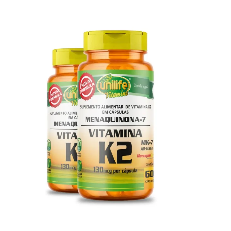 Kit 2 Vitamina K2 Menaquinona mk7 60 cápsulas Unilife