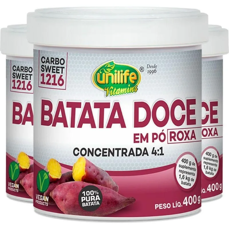 Kit 3 Batata Doce Roxa Em Pó 100% Pura 400G Unilife