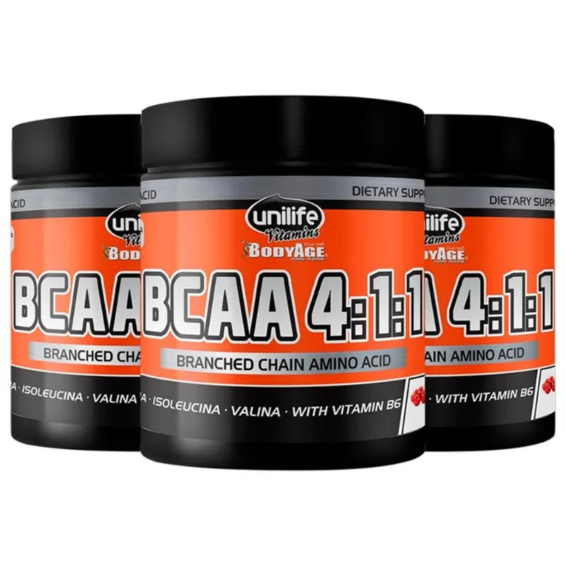 Kit 3 BCAA 4:1:1 Unilife 300g em pó Sabor Laranja