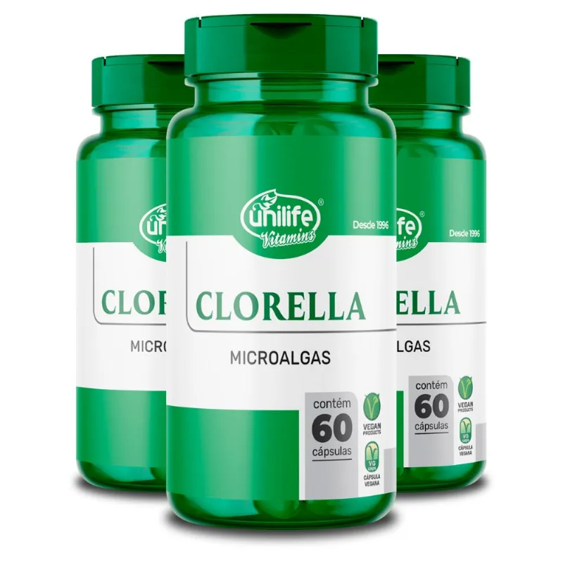 Kit 3 Clorella 500MG Unilife 60 Cápsulas