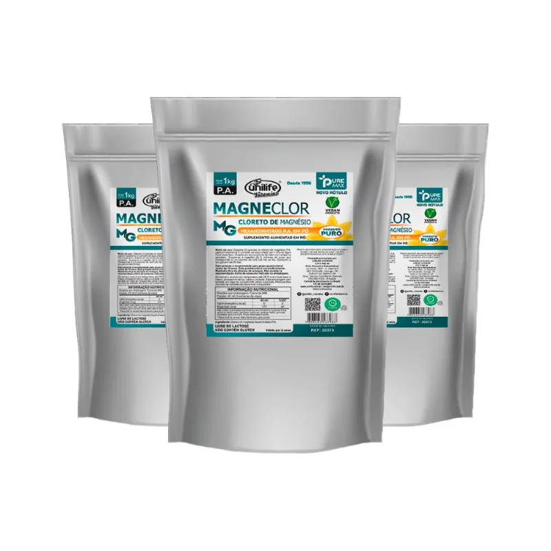 Kit 3 Magneclor Cloreto de Magnésio P.A Unilife 1kg
