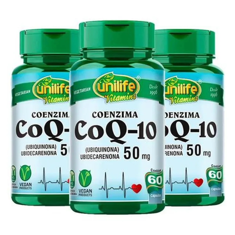 Kit 3 Coenzima CoQ-10 - 50mg Unilife 60 Capsulas Veganas