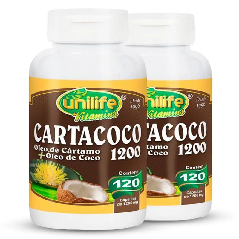 Kit 2 Óleo de Cártamo e Coco Cartacoco 1200mg Unilife 120 cápsulas Kit 2 Óleo Cártamo e Coco Unilife 1200mg 120 Cápsulas