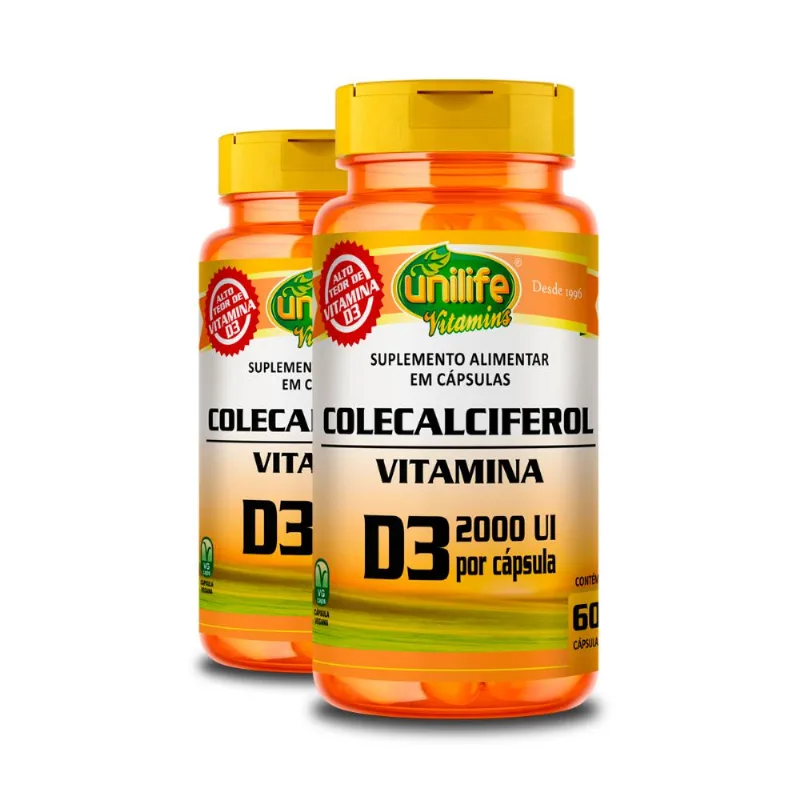 Kit 2 Vitamina D3 2000 UI Colecalciferol Unilife 60 Cápsulas