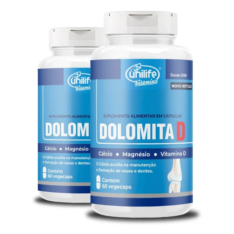 Kit 2 Dolomita com Vitamina D 60 cápsulas Unilife