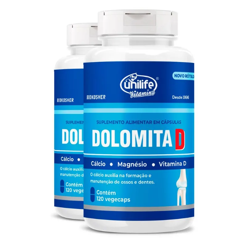 Kit 2 Dolomita com Vitamina D Unilife 120 Cápsulas