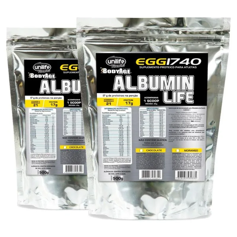 Kit 2 Albumin Life EGG 1740 Chocolate Unilife 500g