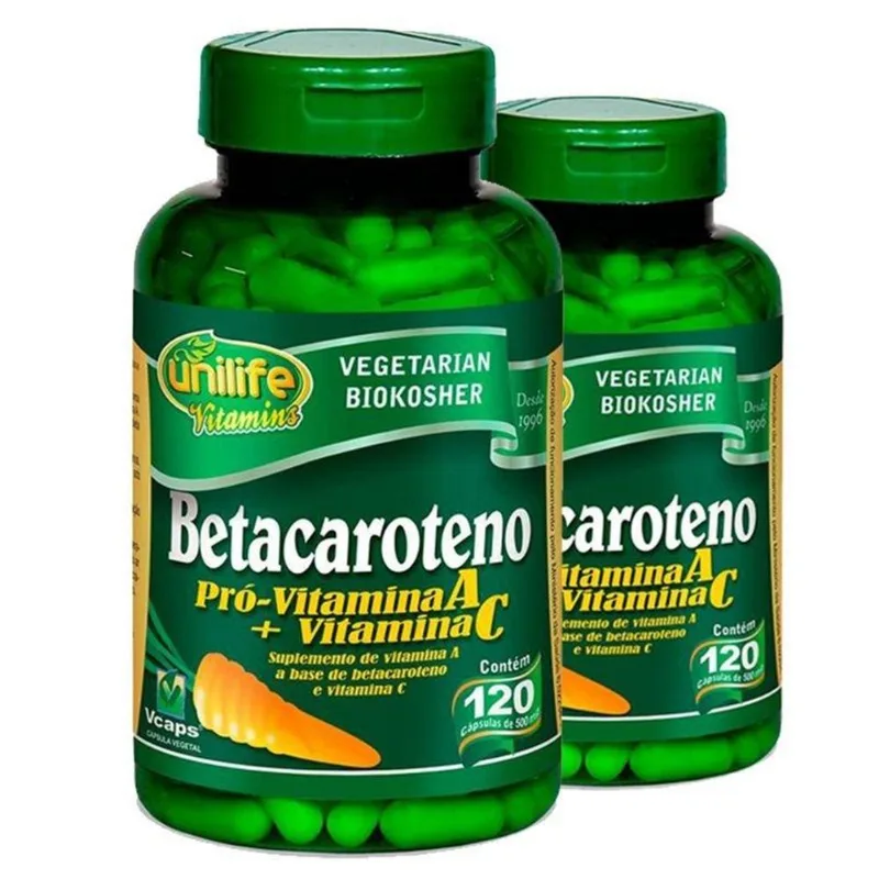 Kit 2 Betacaroteno Pró-Vitamina A 120 cápsulas Unilife