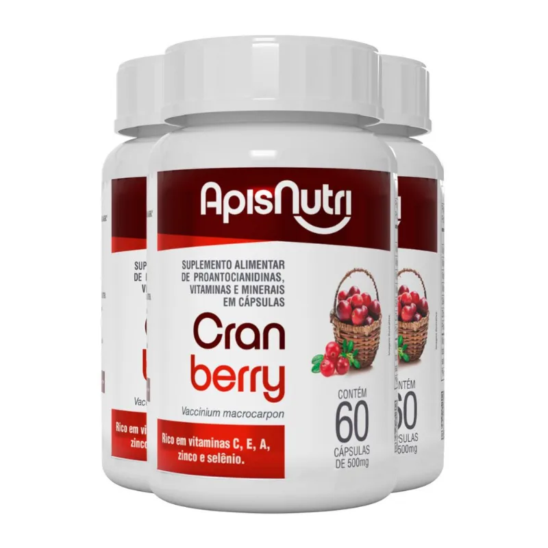 Kit 3 Cranberry Apisnutri 60 cápsulas