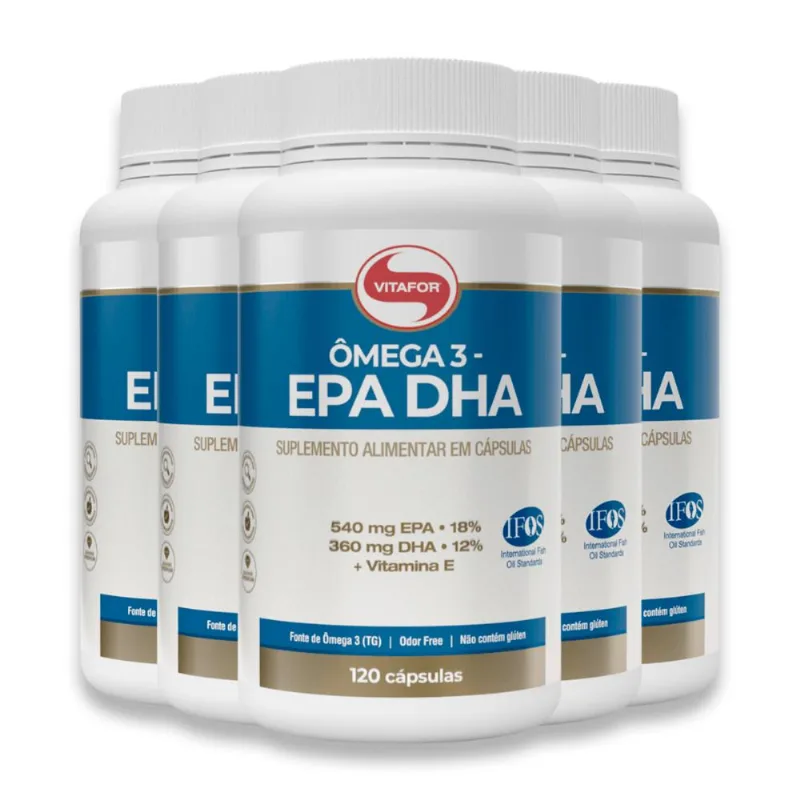 Kit 5 Ômega 3 EPA DHA Vitafor 120 Cápsulas