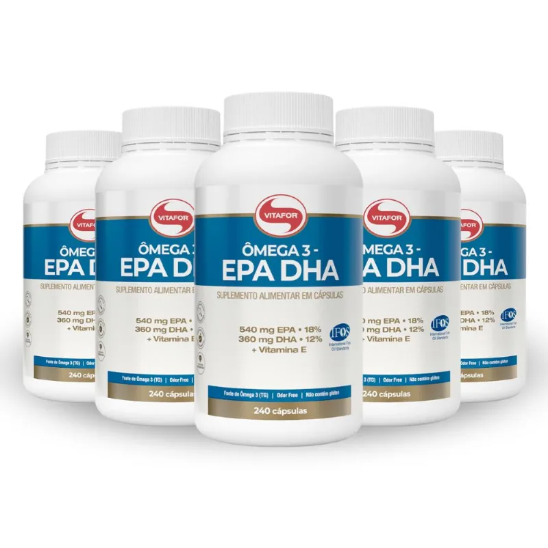 Kit 5 Ômega 3 EPA DHA Vitafor 240 Cápsulas