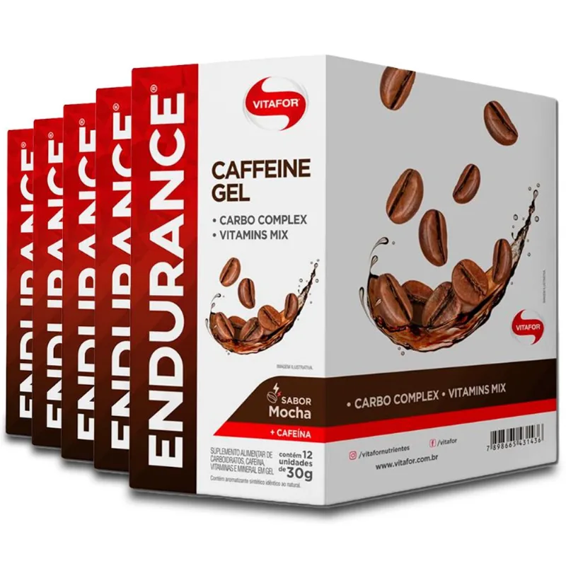 Kit 5 Endurance Caffeine Gel Vitafor Caixa 12 sachês Mocha