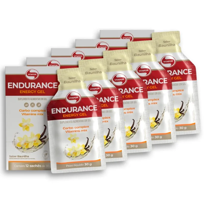 Kit 5 Endurance Energy Gel Vitafor Caixa 12 sachês Baunilha