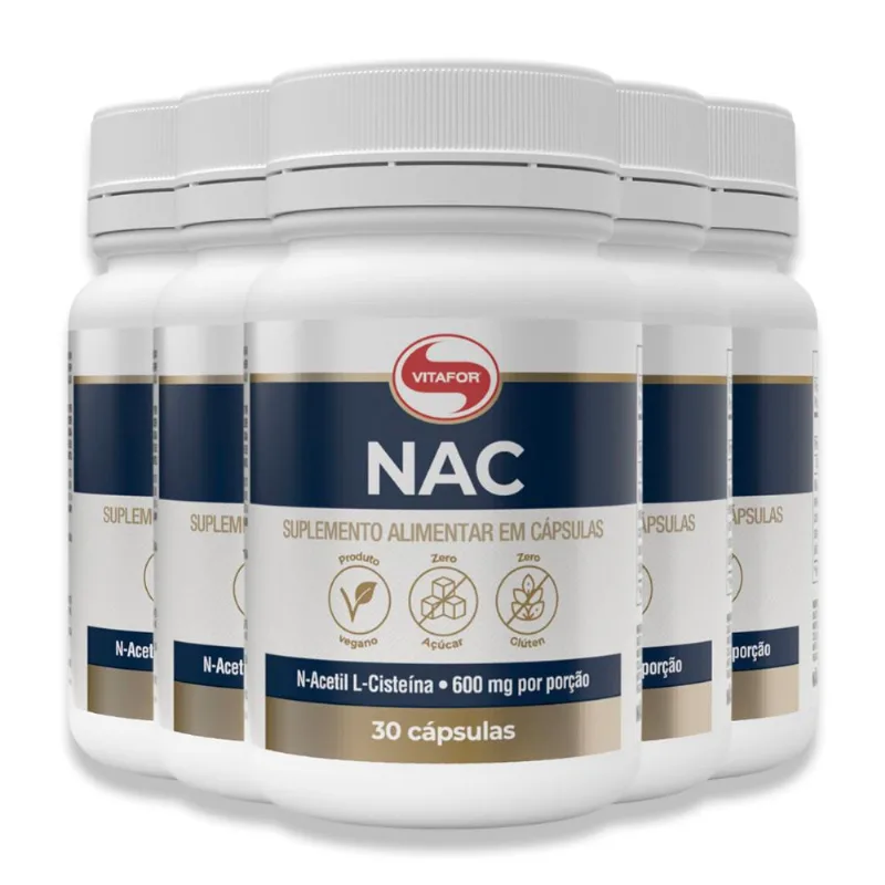 Kit 5 NAC N-Acetil L-Cisteína 600mg Vitafor 30 Cápsulas