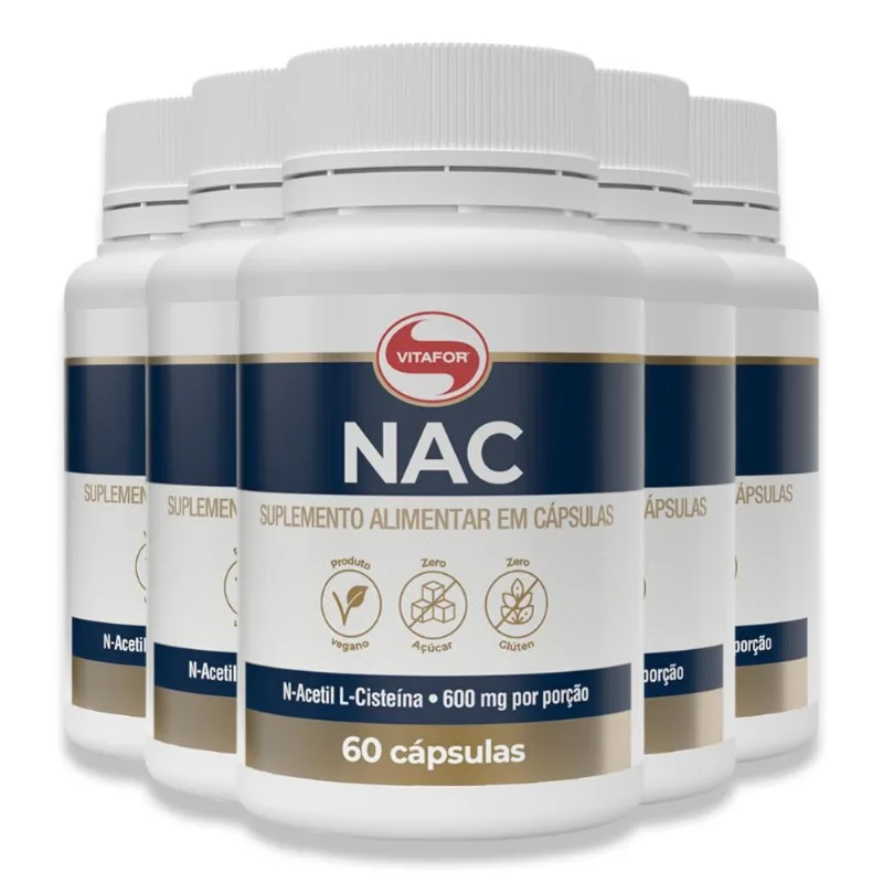 Kit 5 NAC N-Acetil L-Cisteína 600mg Vitafor 60 Cápsulas