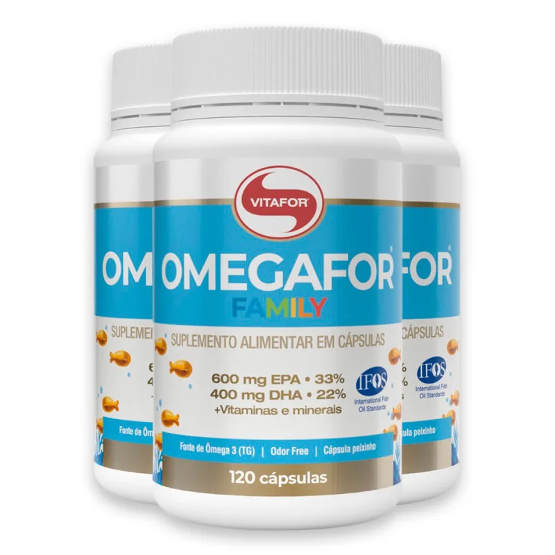 Kit 3 Omegafor Family Ômega 3 Vitafor 120 Cápsulas - Vitafor - ômega 3
