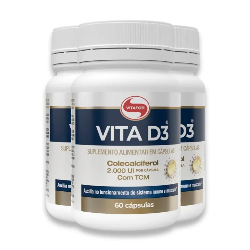 Kit 3 Vita D3 Vitamina D 60 Cápsulas Vitafor