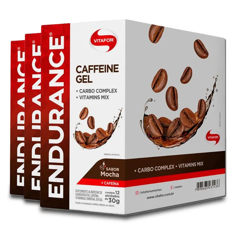 Kit 3 Endurance Caffeine Gel Vitafor Caixa 12 sachês Mocha